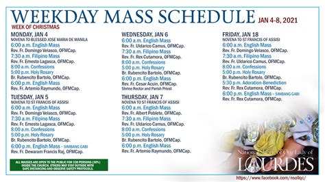 national shrine of our lady of lourdes mass schedule